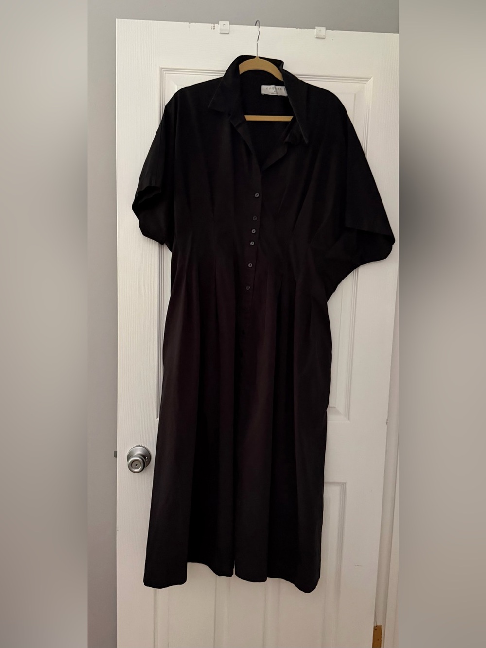 Black Button-Front Shirt Dress by EXQUISE
